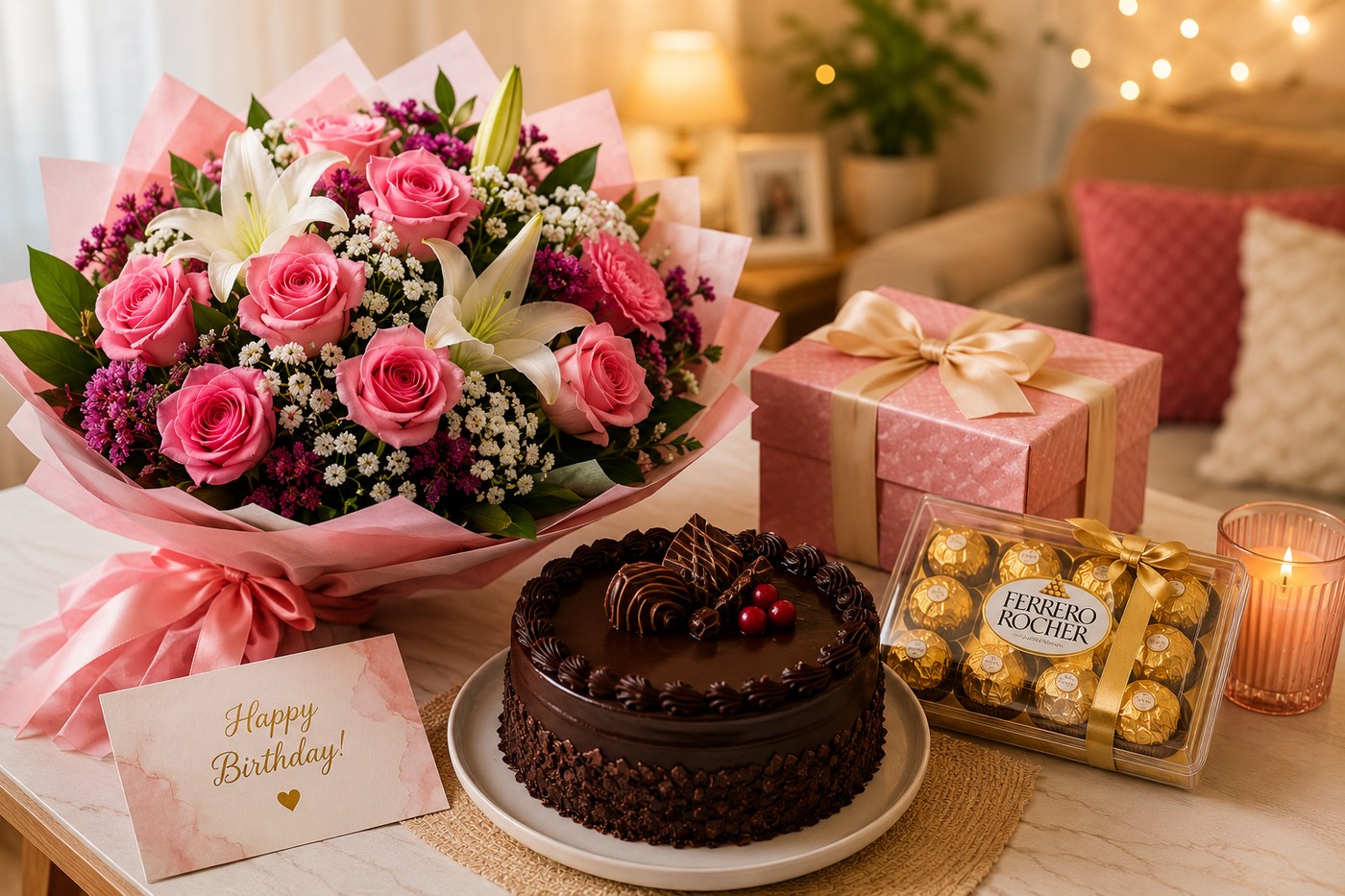 Last-minute birthday combo gifts with flowers cake and chocolates