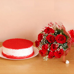 Red Crush: A Gift Combo of 10 Red Roses and 0.5 Kg Red Velvet Cake