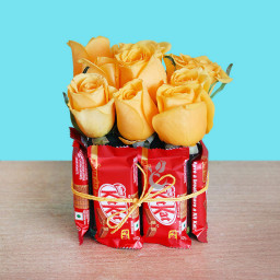 Sweet n Nice: A Gift Combo of 9 Yellow Roses, Square Glass Vase, and 8 KitKat