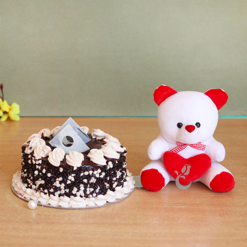 Love Factor: A Gift Combo of 0.5 Kg Chocolate Cake and 6 Inch Teddy