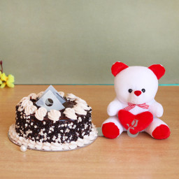 Love Factor: A Gift Combo of 0.5 Kg Chocolate Cake and 6 Inch Teddy