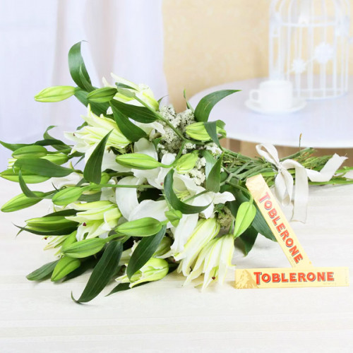Toblerone Combo: A Gift Combo of 5 White Lily and 2 Toblerone