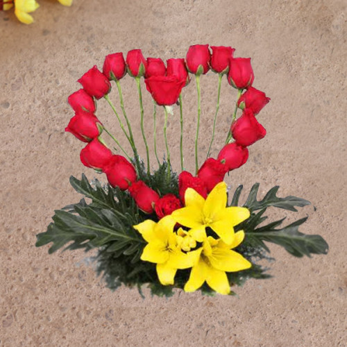 Rose And Lily Bouquet - Red rose arrangement