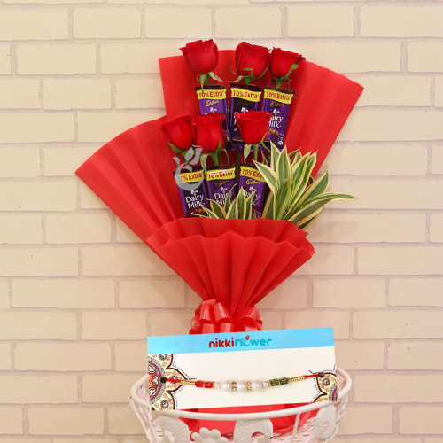 Floral Rakhi Combo - Red rose bouquet