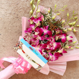 Glaring Rakhi & Orchid Combo - Red orchid bouquet