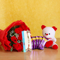 Gorgeous Contended Rakhi Combo - Red rose bouquet