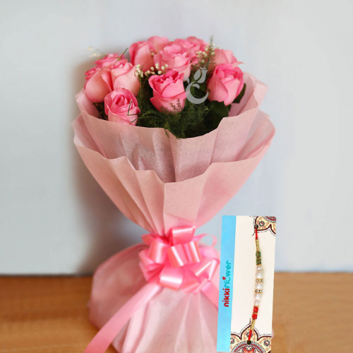 Alluring Pink Rakhi Pack - Pink rose bouquet
