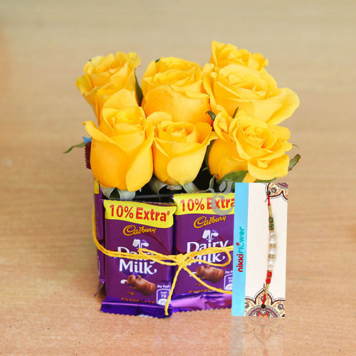 Rakhi yellow Flower - Yellow rose bouquet