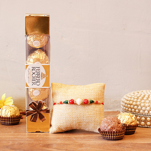 4 pcs Ferrero Rocher, 1 Rakhi