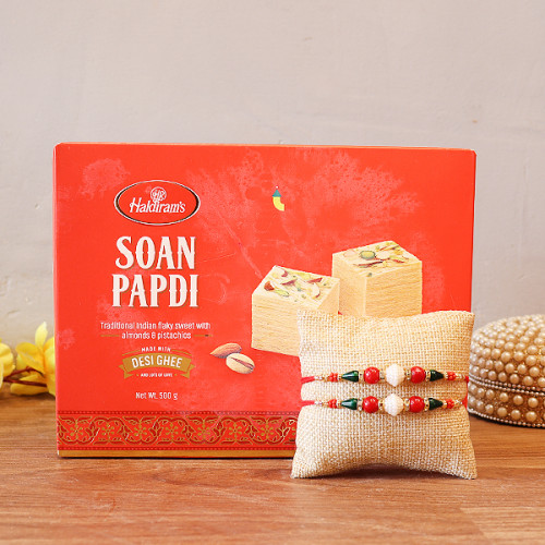 Soan Papdi (250 gms), 2 rakhi