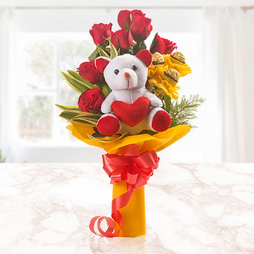 Three In One Bunch - Red rose arrangement