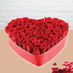 Heart Shape Bouquet of 50 Roses - Red rose arrangement