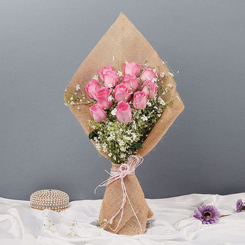 Wrapped Elegance - Pink rose bouquet