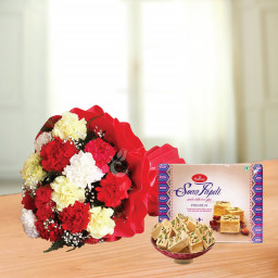 It's Bonanza Of Love: A Gift Combo of 12 Mix Carnation and 0.5 Kg Soanpapdi