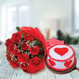 Ek Tohafa Pyaar K Naam: A Gift Combo of 12 Red Roses and 0.5 Kg Red Velvet Cake.