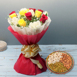 Graceful Mix: A Gift Combo of 12 Mix Roses and 500 gm Mix Dry Fruit Plate