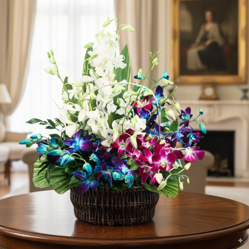 Embedded With Beauty - Mixed orchid basket