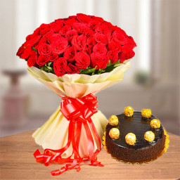 Voice Of Heart: A Gift Combo of 40 Red Roses and 0.5 kg Ferrero Rocher Chocolate Cake