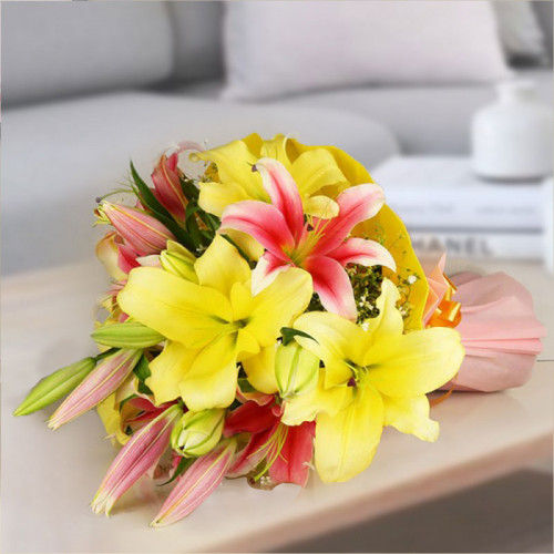 Tinted With Love - Yellow lilies bouquet