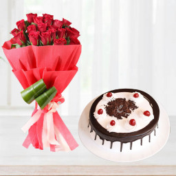 Showering Blessings: A Gift Combo of 20 Red Roses and 0.5 kg Black Forest Cake