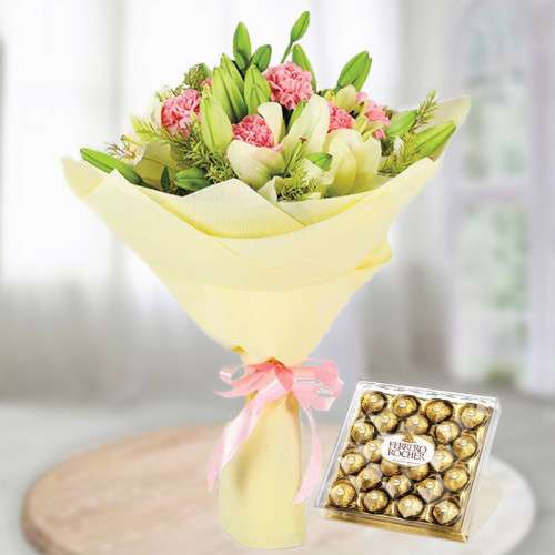 Lilies. Carnation with Ferrero Rocher