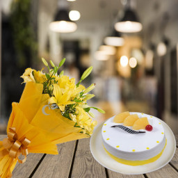 Love Therapy: A Gift Combo of 6 Yellow Lilies and 0.5 kg Pineapple Cream Cake