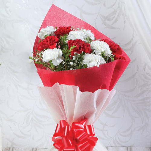 Crimson Snow - Red carnation bouquet