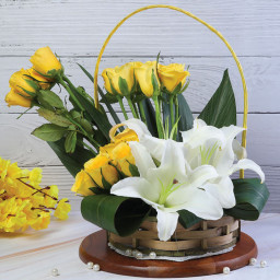 Golden Lily Symphony - Yellow rose basket