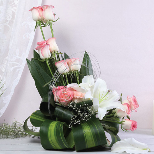 Blush Lily Bouquet - White rose basket