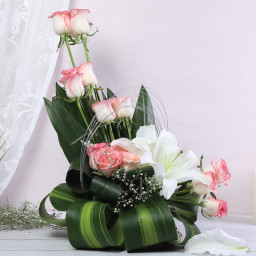 Blush Lily Bouquet - White rose basket