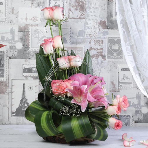 Pink Petal Harmony - Pink rose basket