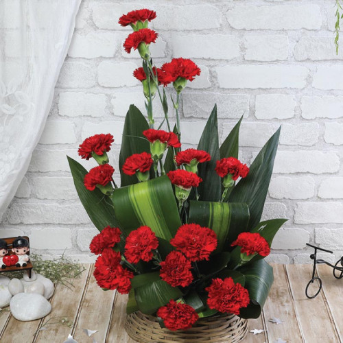 Crimson Charm - Red carnation basket