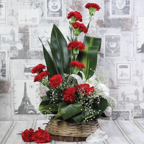 Crimson Lily Symphony - Red lilies basket