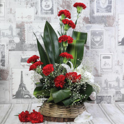 Crimson Lily Symphony - Red lilies basket