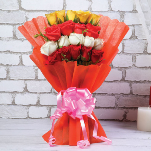 Harmony in Citrus - Red rose bouquet