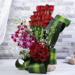 Crimson Harmony - Red rose basket