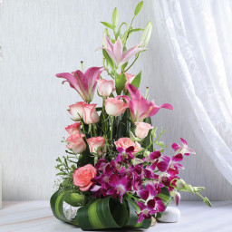 Rosy Symphony Basket - Pink rose basket