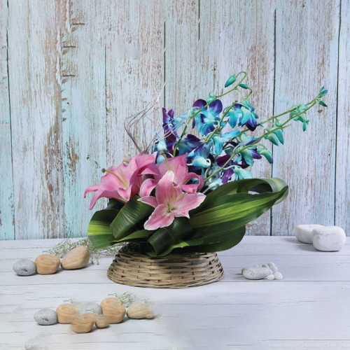 Serene Bloom Medley - Pink orchid basket