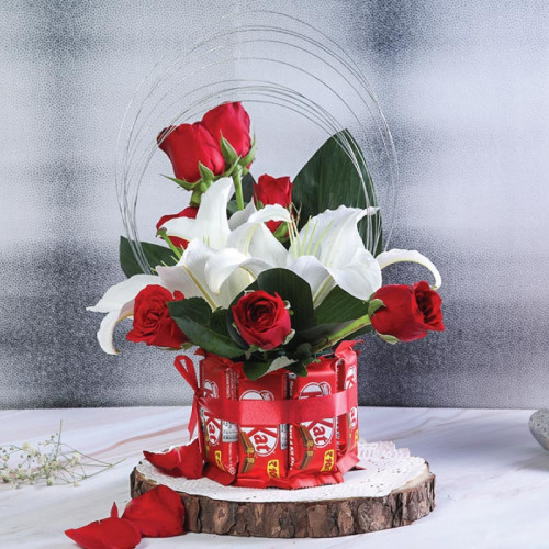 Crimson Lily Delight - Red rose bouquet