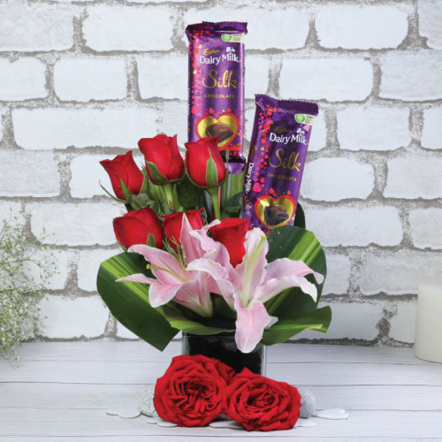 Rosy Silk Symphony - Red rose bouquet