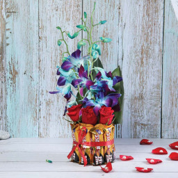 Crimson Azure Delight - Red rose bouquet