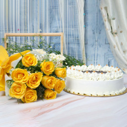 Sunshine Treat: A Gift Combo of 10 Yellow Roses and 0.5 kg Butterscotch Cake