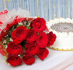Red Roses & buttersctoch: A Gift Combo of 10 Red Roses and 0.5 Kg Butterscotch Cake