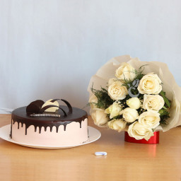 Serene Love: A Gift Combo of 10 white roses and 0.5 kg chocolate cake