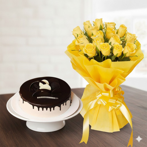 Eternal Beauty: A Gift Combo of 10 yellow roses and 0.5 kg chocolate cake