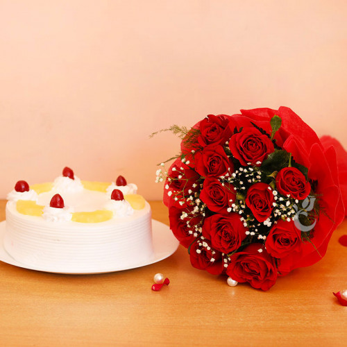 Lovable Ecstasy: A Gift Combo of 10 yellow roses and 0.5 kg chocolate cake