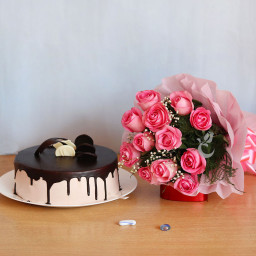 Innocent Expressions: A Gift Combo of 10 pink roses and 0.5 kg chocolate truffle cake