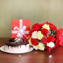 Endless Care: A Gift Combo of 10 mix carnations, 0.5 kg chocolate cake and greeting card