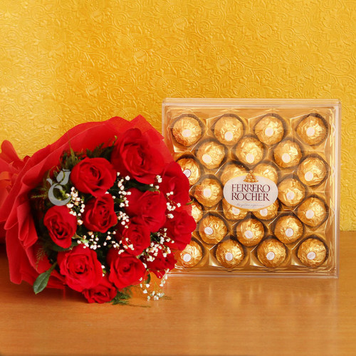 All For You: A Gift Combo of 12 red roses and 24 pcs Ferrero Rocher