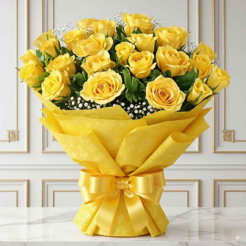 25 Yellow Roses Bunch - Yellow rose bouquet